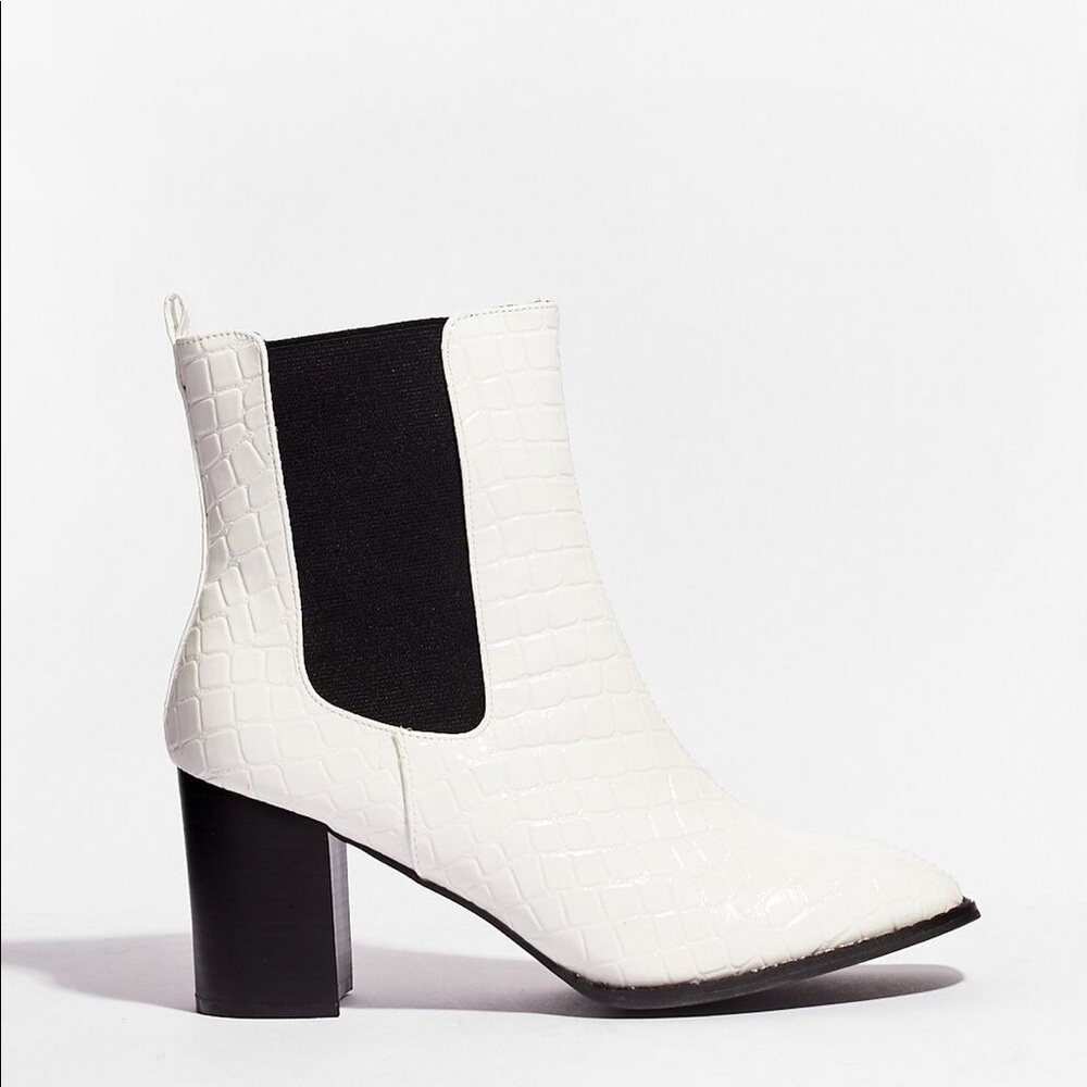 Croc embossed heeled ankle boots